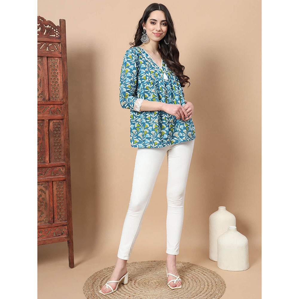 Yufta Blue Cotton Printed Top