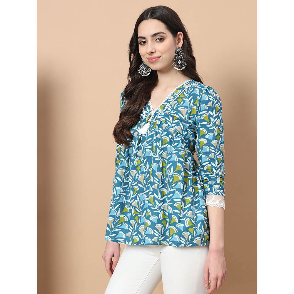 Yufta Blue Cotton Printed Top