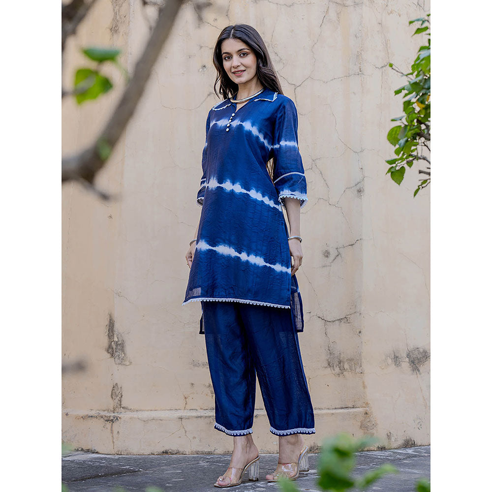 Yufta Blue Chanderi Silk Tie Dye Co-Ord (Set of 2)