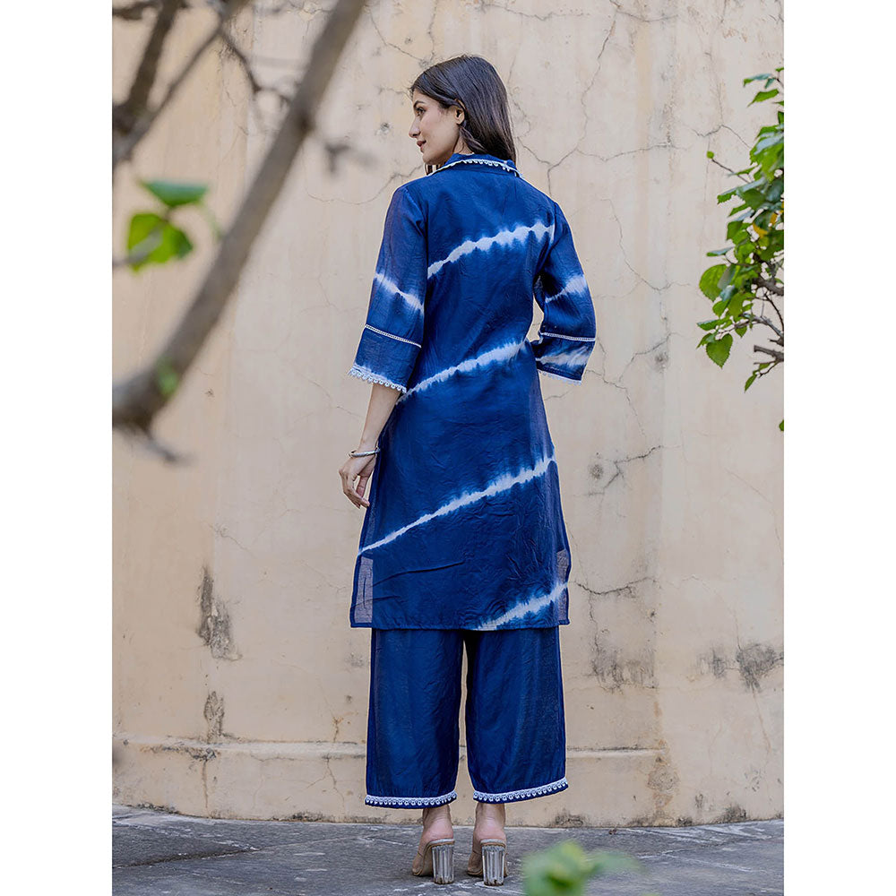 Yufta Blue Chanderi Silk Tie Dye Co-Ord (Set of 2)