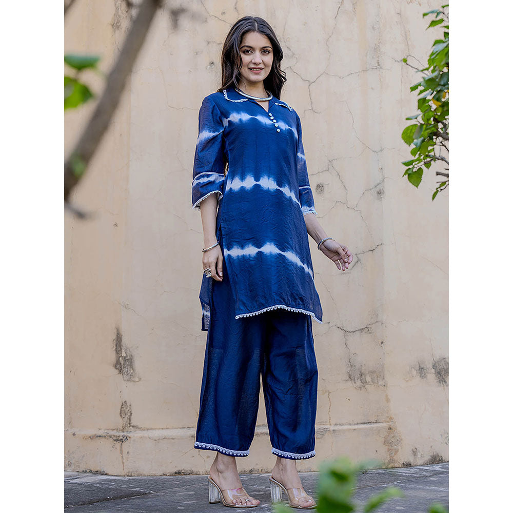 Yufta Blue Chanderi Silk Tie Dye Co-Ord (Set of 2)