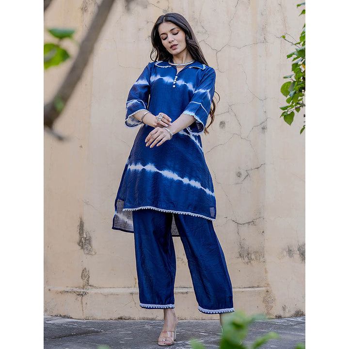 Yufta Blue Chanderi Silk Tie Dye Co-Ord (Set of 2)