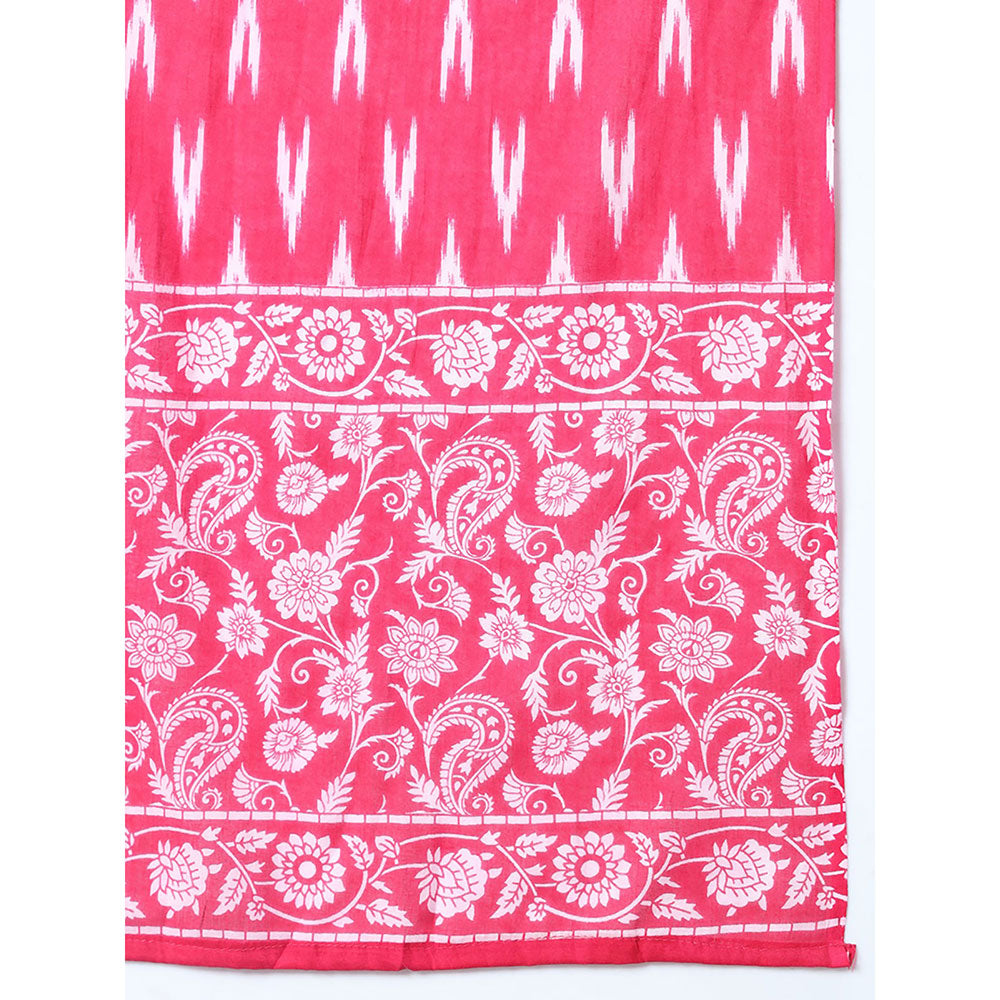 Yufta Pink Cotton Strappy Kurta Palazzo & Dupatta (Set of 3)