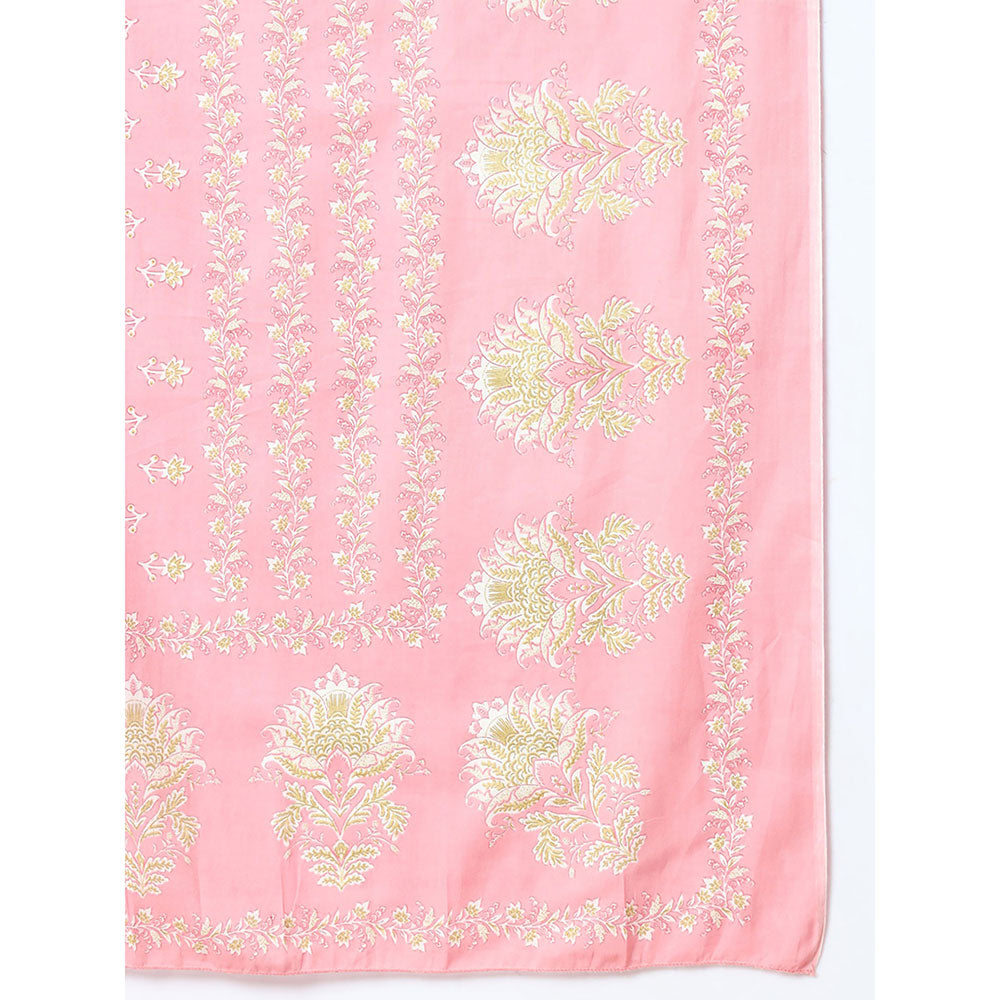 Yufta Pink Printed Cotton Kurta Trouser & Dupatta (Set of 3)