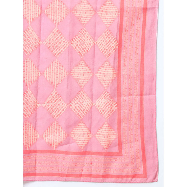 Yufta Pink Ethnic Motifs Cotton Kurta Trouser & Dupatta (Set of 3)