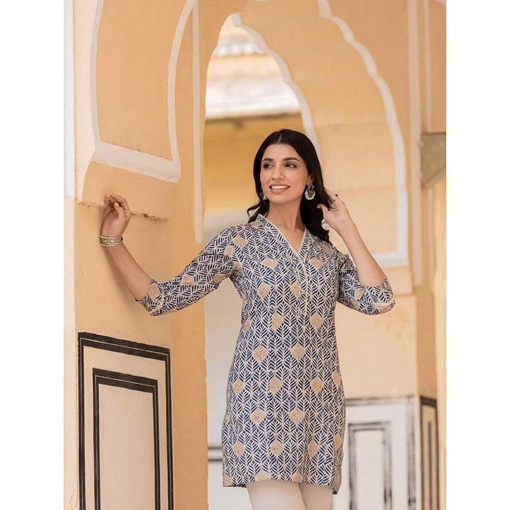 Yufta Blue Ethnic Motifs Cotton Kurti