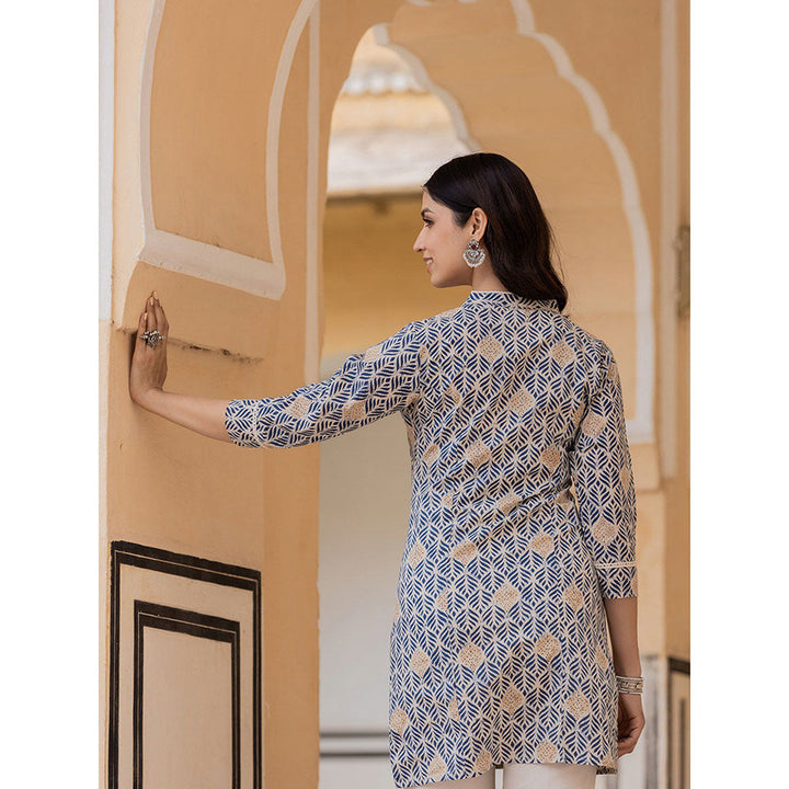 Yufta Blue Ethnic Motifs Cotton Kurti