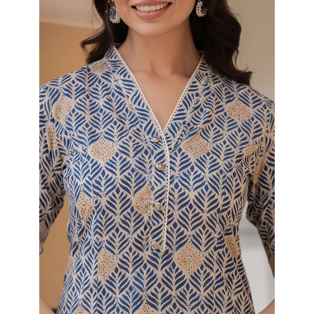 Yufta Blue Ethnic Motifs Cotton Kurti