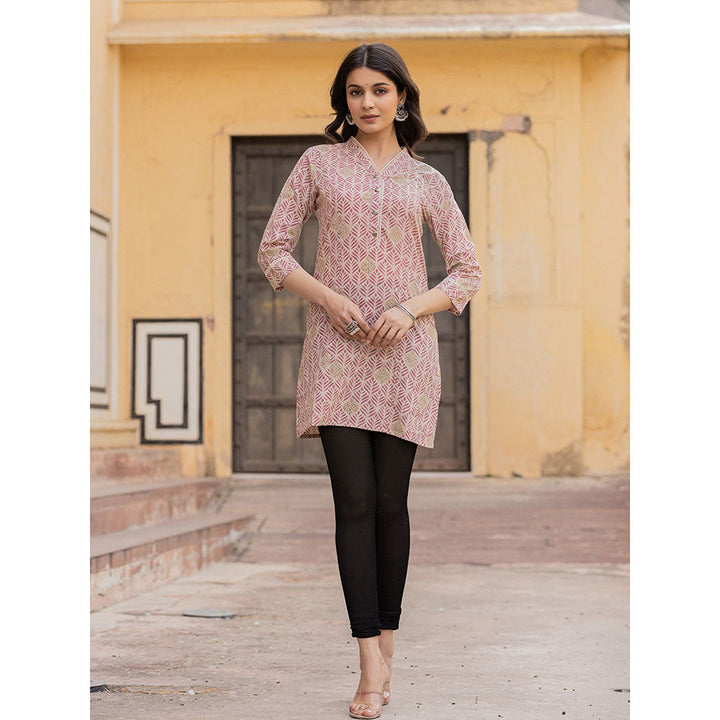 Yufta Pink Ethnic Motifs Cotton Kurti