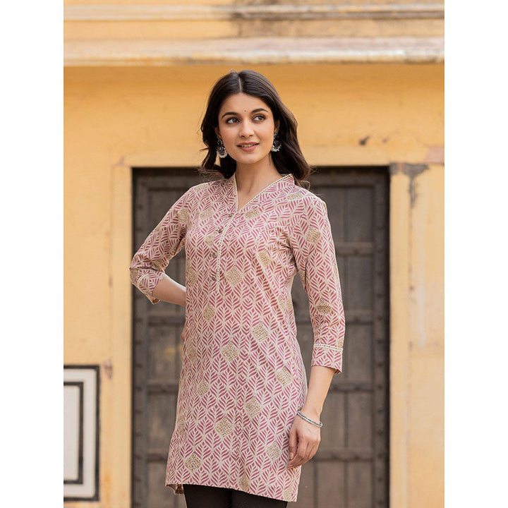 Yufta Pink Ethnic Motifs Cotton Kurti