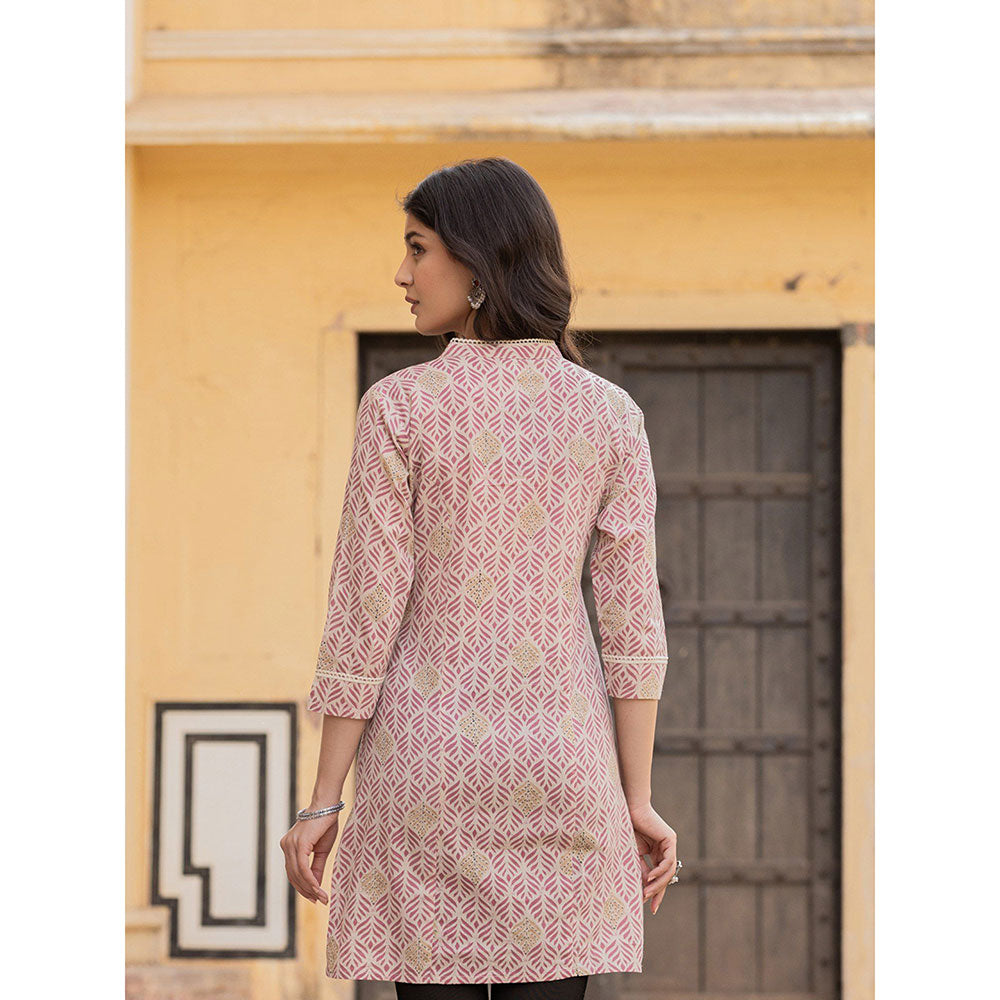 Yufta Pink Ethnic Motifs Cotton Kurti