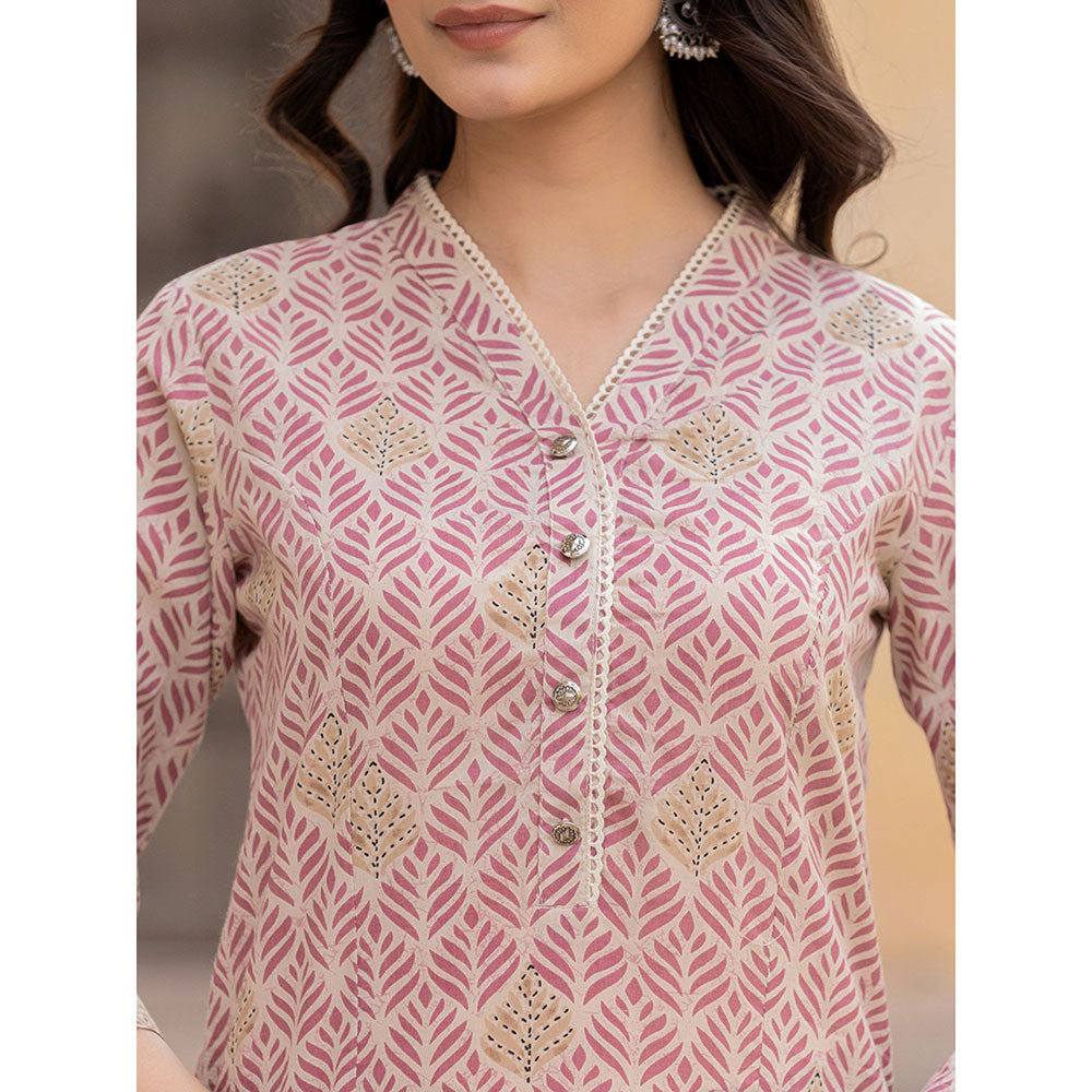 Yufta Pink Ethnic Motifs Cotton Kurti