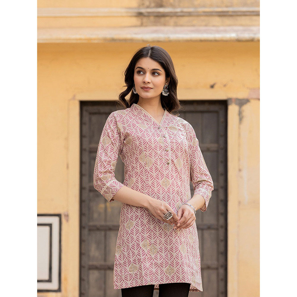 Yufta Pink Ethnic Motifs Cotton Kurti