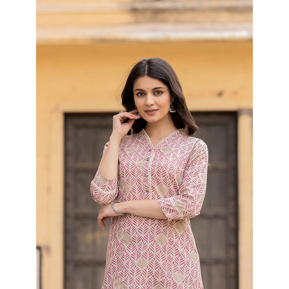 Yufta Pink Ethnic Motifs Cotton Kurti