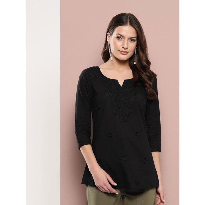 Yufta Women Black Chikankari Regular Top