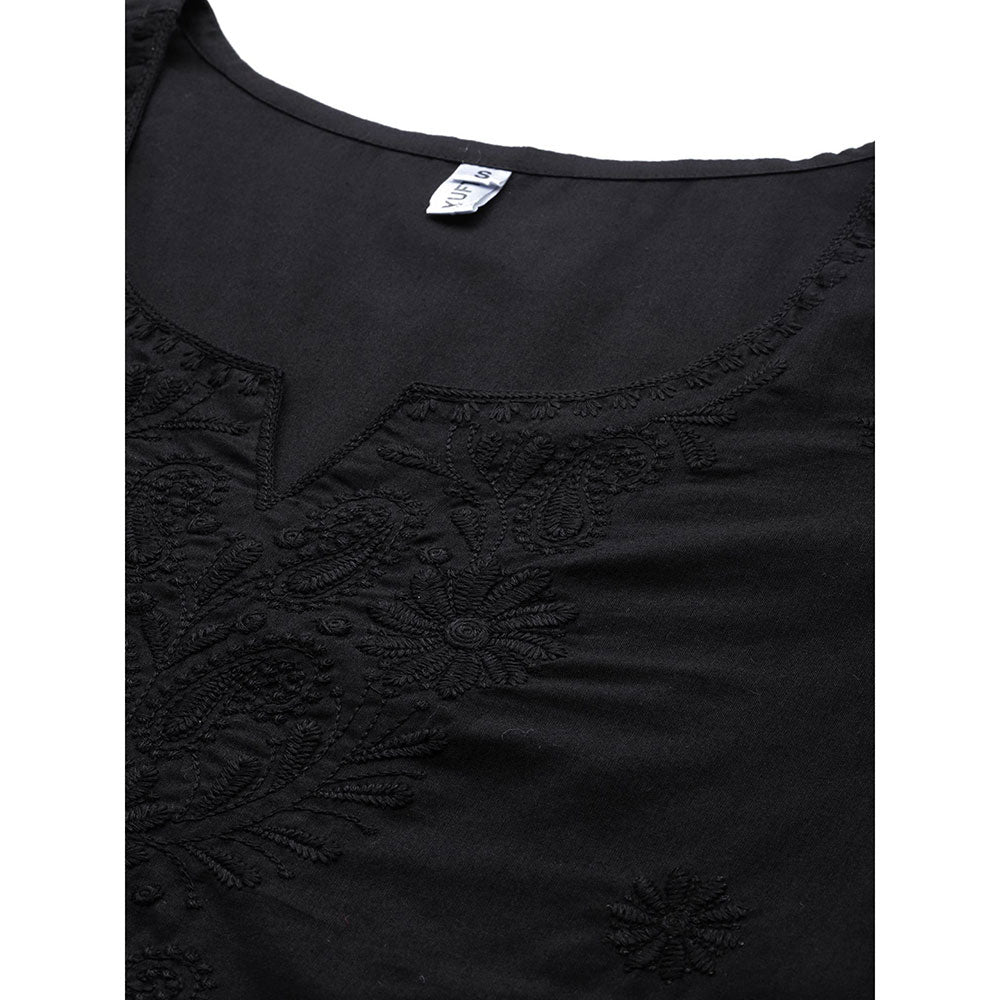 Yufta Women Black Chikankari Regular Top