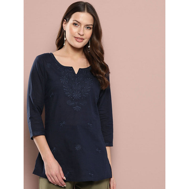 Yufta Women Blue Chikankari Regular Top