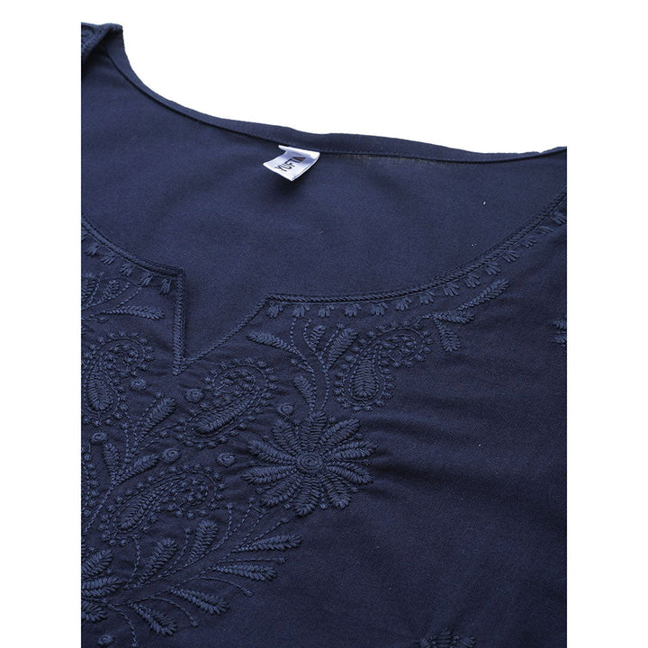 Yufta Women Blue Chikankari Regular Top