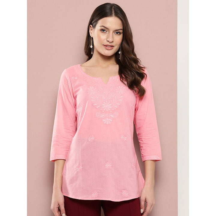 Yufta Women Peach Chikankari Regular Top