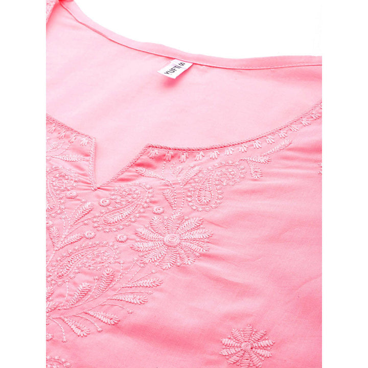 Yufta Women Peach Chikankari Regular Top