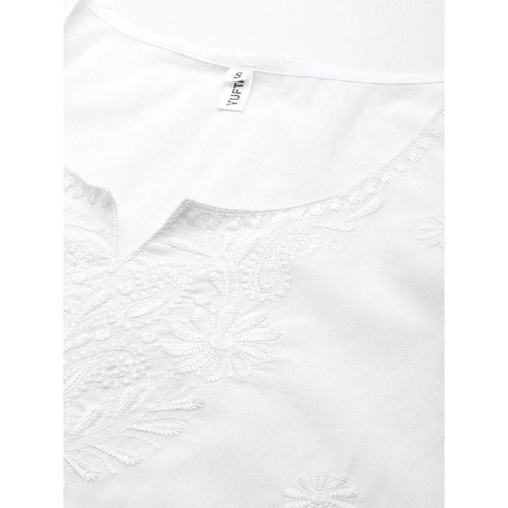 Yufta Women White Chikankari Regular Top