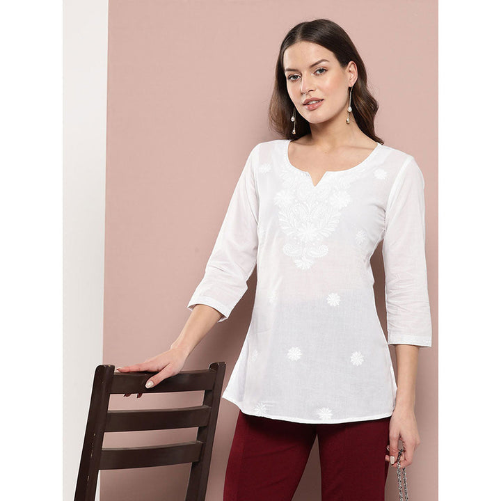 Yufta Women White Chikankari Regular Top