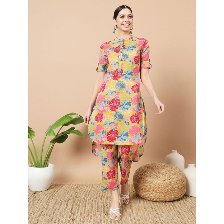 Yufta Mustard Floral Print Cotton Co-Ord (Set of 2)