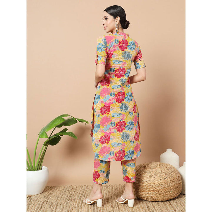 Yufta Mustard Floral Print Cotton Co-Ord (Set of 2)