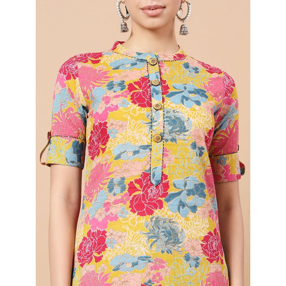 Yufta Mustard Floral Print Cotton Co-Ord (Set of 2)