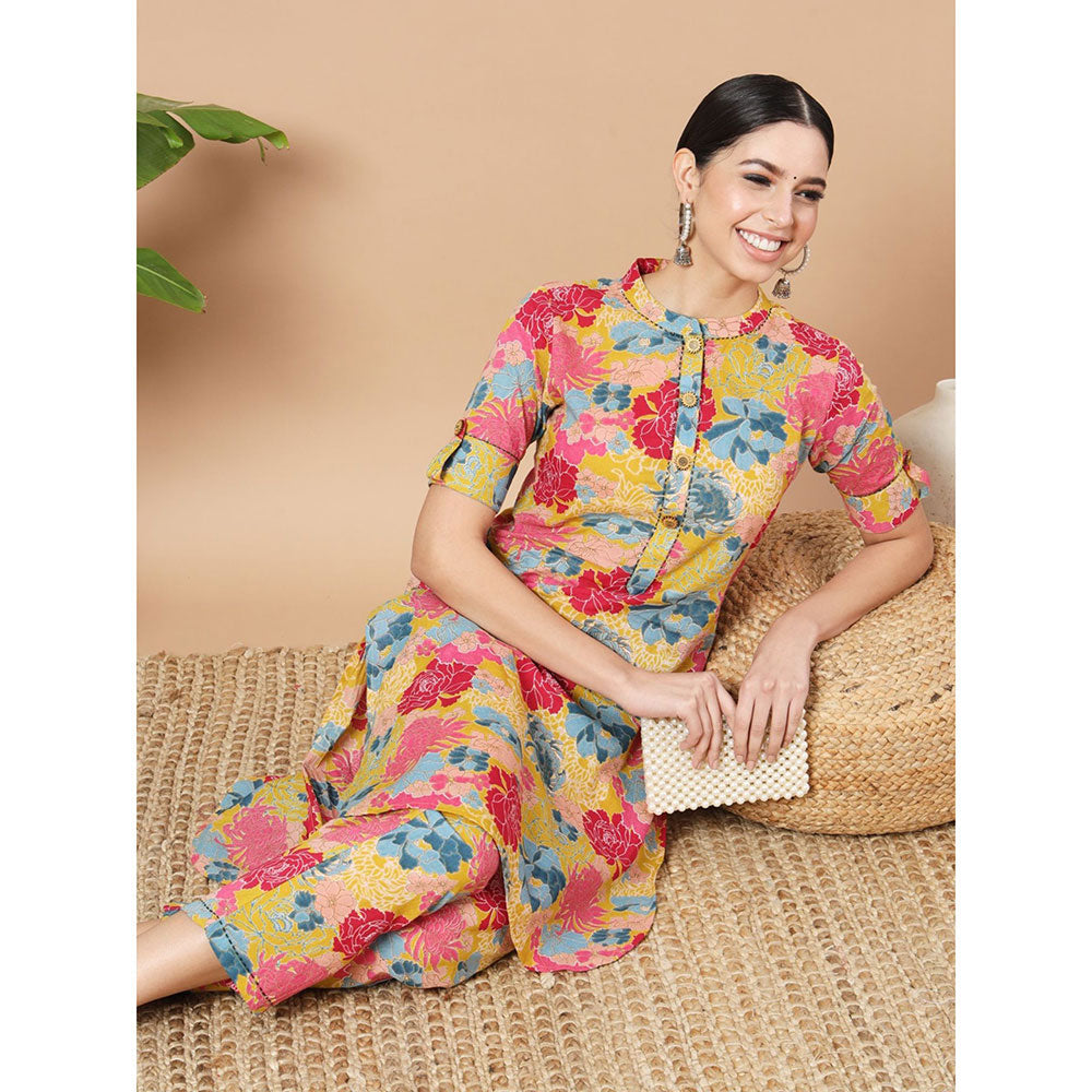 Yufta Mustard Floral Print Cotton Co-Ord (Set of 2)