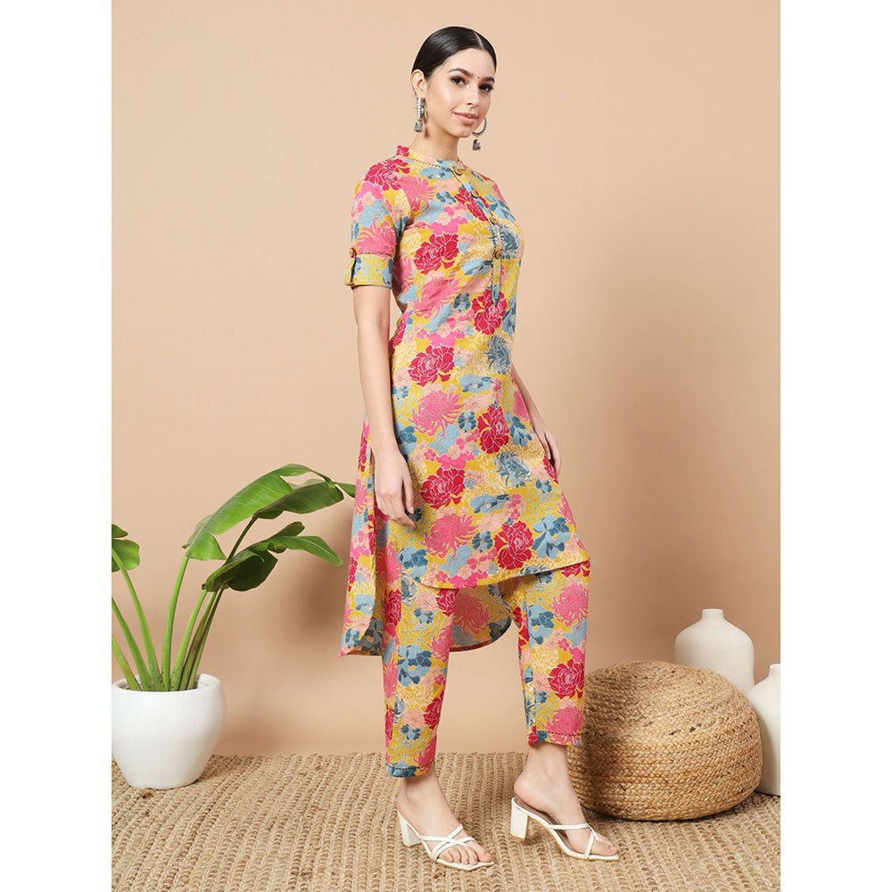 Yufta Mustard Floral Print Cotton Co-Ord (Set of 2)