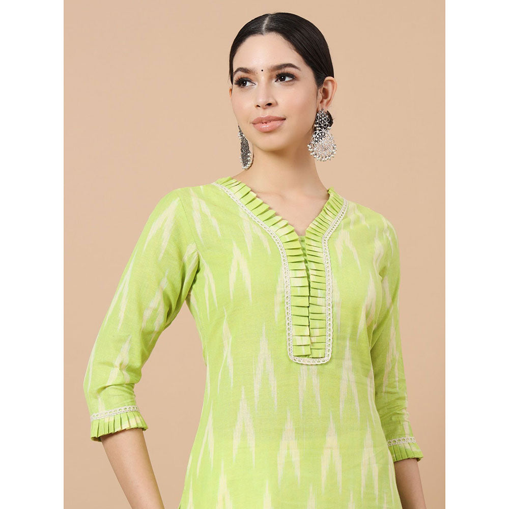 Yufta Green Cotton Ikat Kurta with Pant & Dupatta (Set of 3)