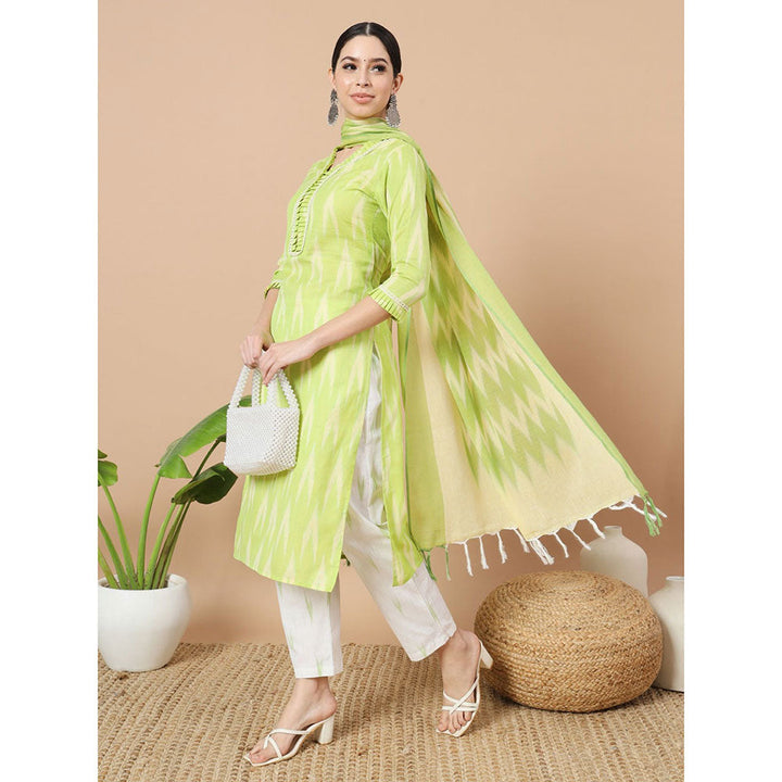 Yufta Green Cotton Ikat Kurta with Pant & Dupatta (Set of 3)