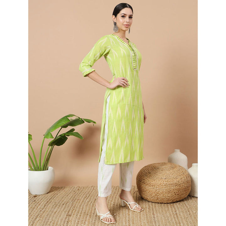 Yufta Green Cotton Ikat Kurta with Pant & Dupatta (Set of 3)