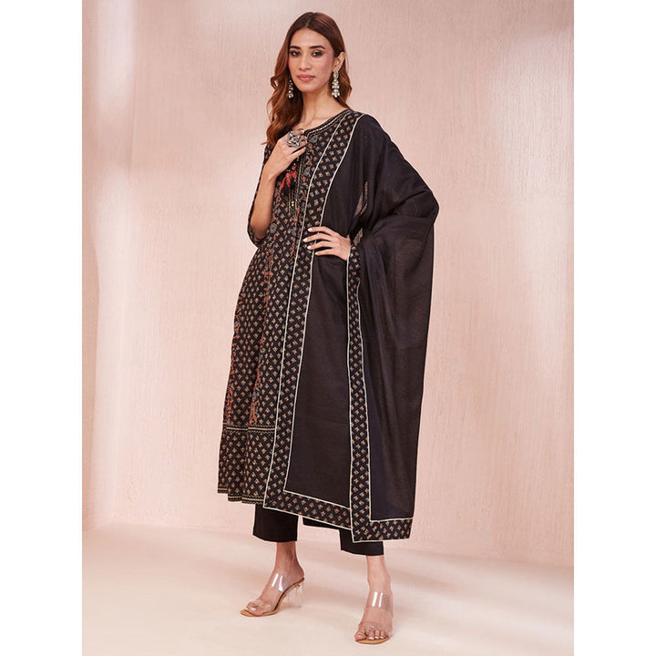 Yufta Black Ethnic Motifs Kurta with Pant & Dupatta (Set of 3)