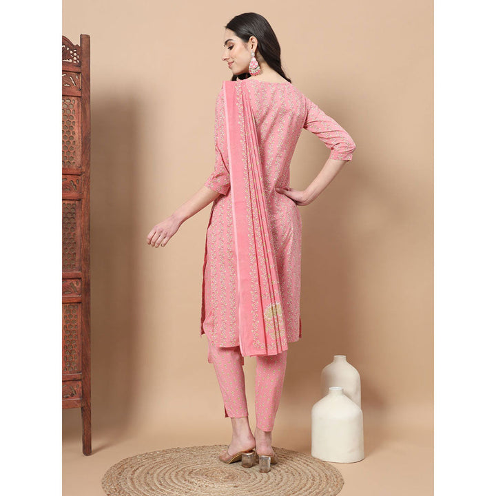 Yufta Pink Ethnic Motifs Straight Kurta with Pant & Dupatta (Set of 3)