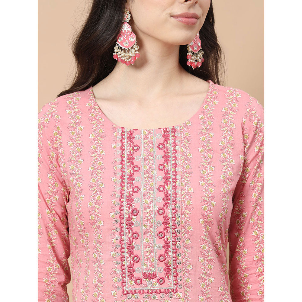 Yufta Pink Ethnic Motifs Straight Kurta with Pant & Dupatta (Set of 3)