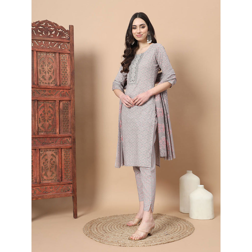 Yufta mauve Ethnic Motifs Straight Kurta with Pant & Dupatta (Set of 3)