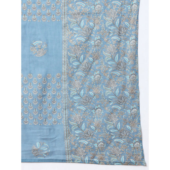 Yufta Blue Foli Print Cotton Kurta with Pant & Dupatta (Set of 3)