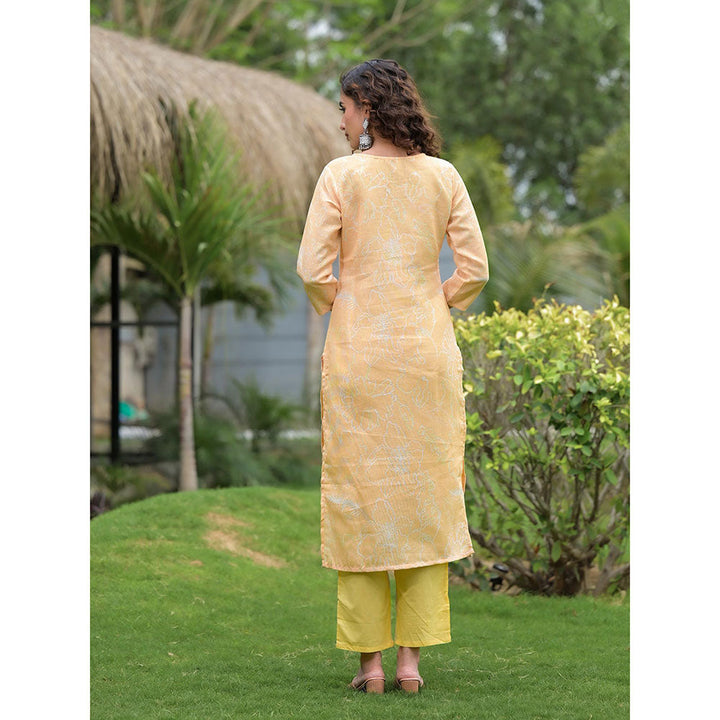 Yufta Yellow Digital Print Linen Cotton Have A Lining Kurta Trouser & Dupatta (Set of 3)