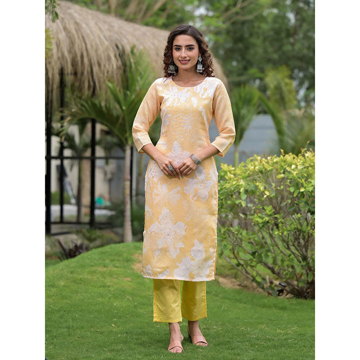 Yufta Yellow Digital Print Linen Cotton Have A Lining Kurta Trouser & Dupatta (Set of 3)