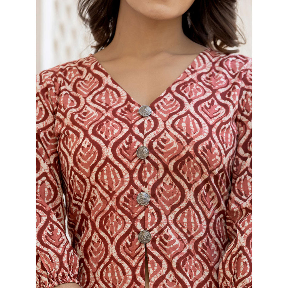 Yufta Ethnic Motifs Print Rust Cotton A-Line Co-Ord (Set of 2)