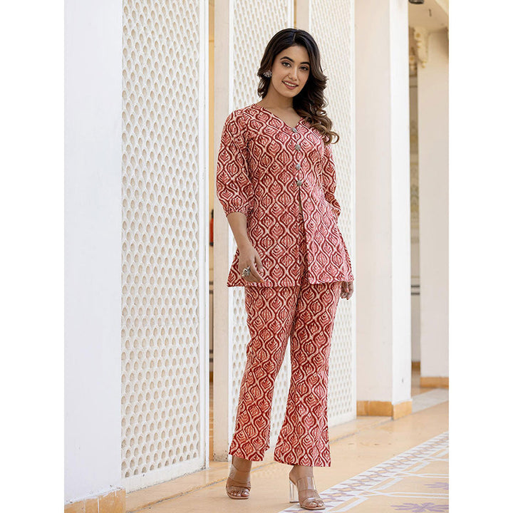 Yufta Ethnic Motifs Print Rust Cotton A-Line Co-Ord (Set of 2)