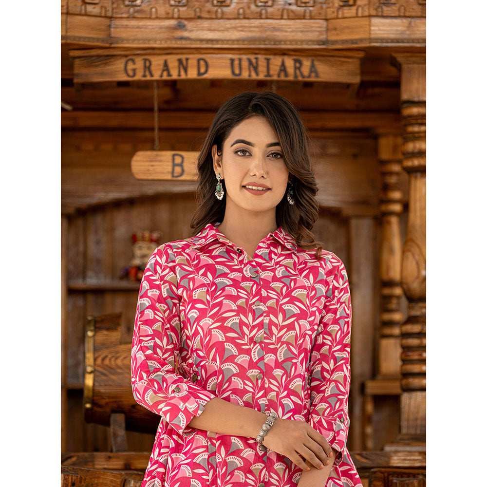 Yufta Ethnic Motifs Print Pink Cotton Co-Ord (Set of 2)