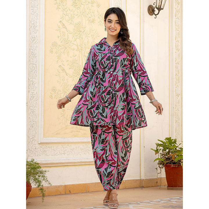 Yufta Multi Leaf Print Cotton Co-Ord (Set of 2)