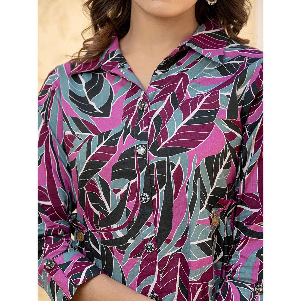 Yufta Multi Leaf Print Cotton Co-Ord (Set of 2)