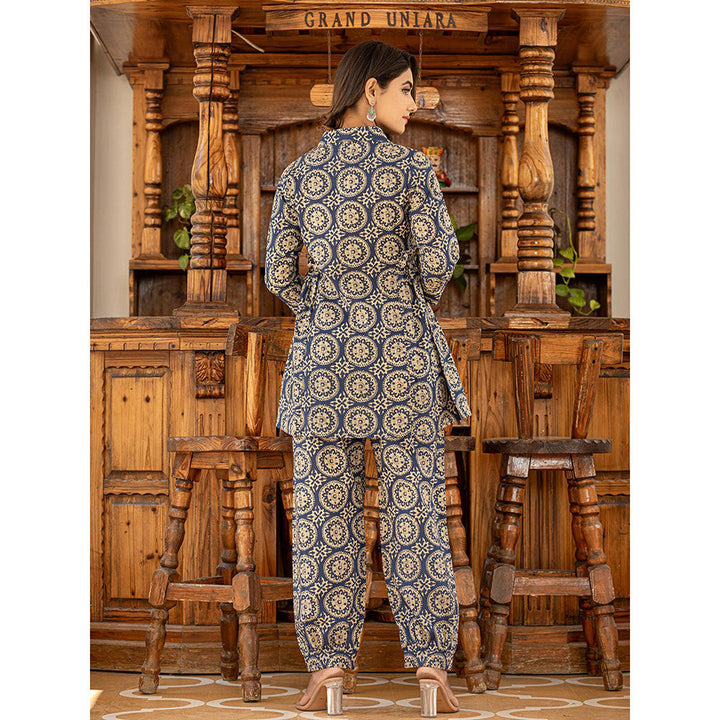 Yufta Ethnic Motifs Print Navy Blue Cotton Co-Ord (Set of 2)