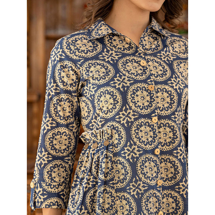 Yufta Ethnic Motifs Print Navy Blue Cotton Co-Ord (Set of 2)