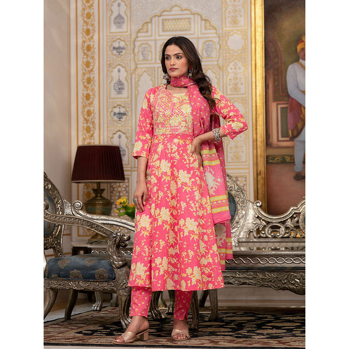 Yufta Pink Zari Work Anarkali Kurta with Pant and Dupatta (Set of 3)