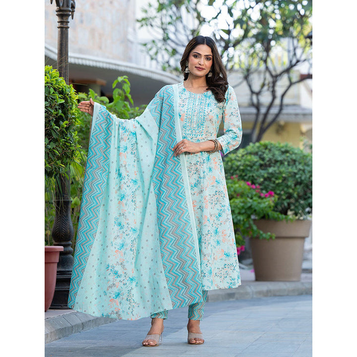 Yufta Sea Green Sequins Work Anarkali Kurta wit Pant and Dupatta (Set of 3)